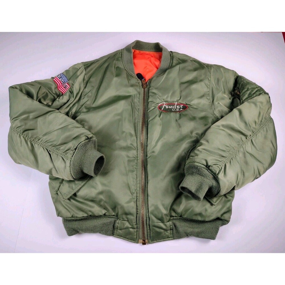 Fender USA Guitar Flight Jacket Flyers MA-1 Bomber L 80s 90s Promo Flag Vintage